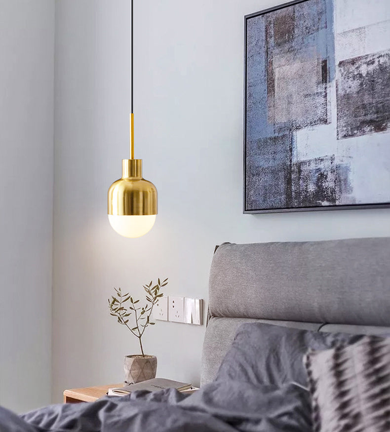Minimalist Shaded Ceiling Pendant Light Metal Bedroom Hanging Light Fixture in Brass