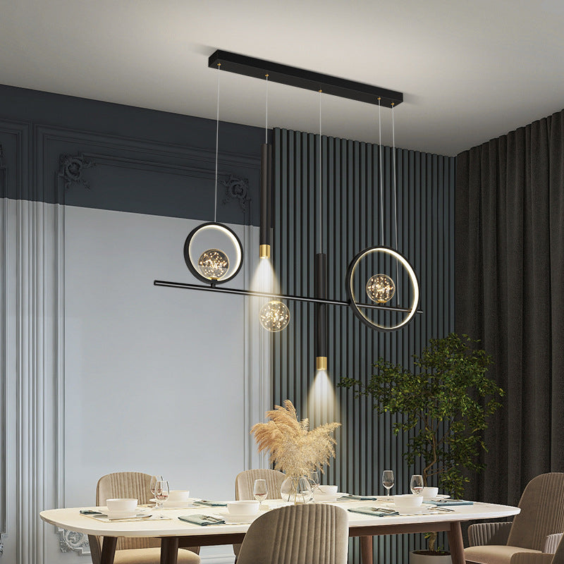 Black Restaurant LED Island Light in Modern Luxury Style Wrought Iron Linear Pendant Light with Silicone Shade