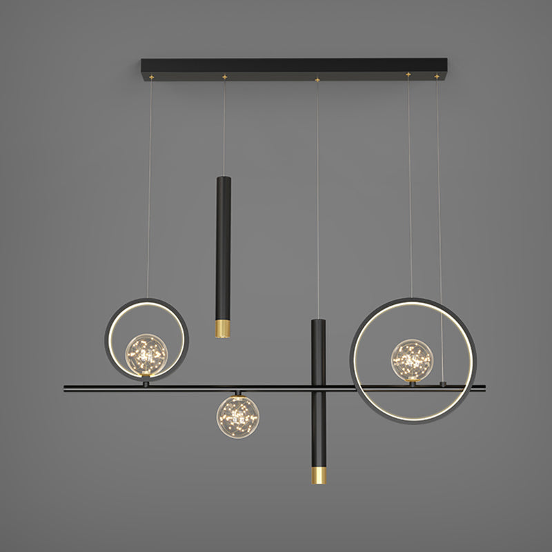 Black Restaurant LED Island Light in Modern Luxury Style Wrought Iron Linear Pendant Light with Silicone Shade