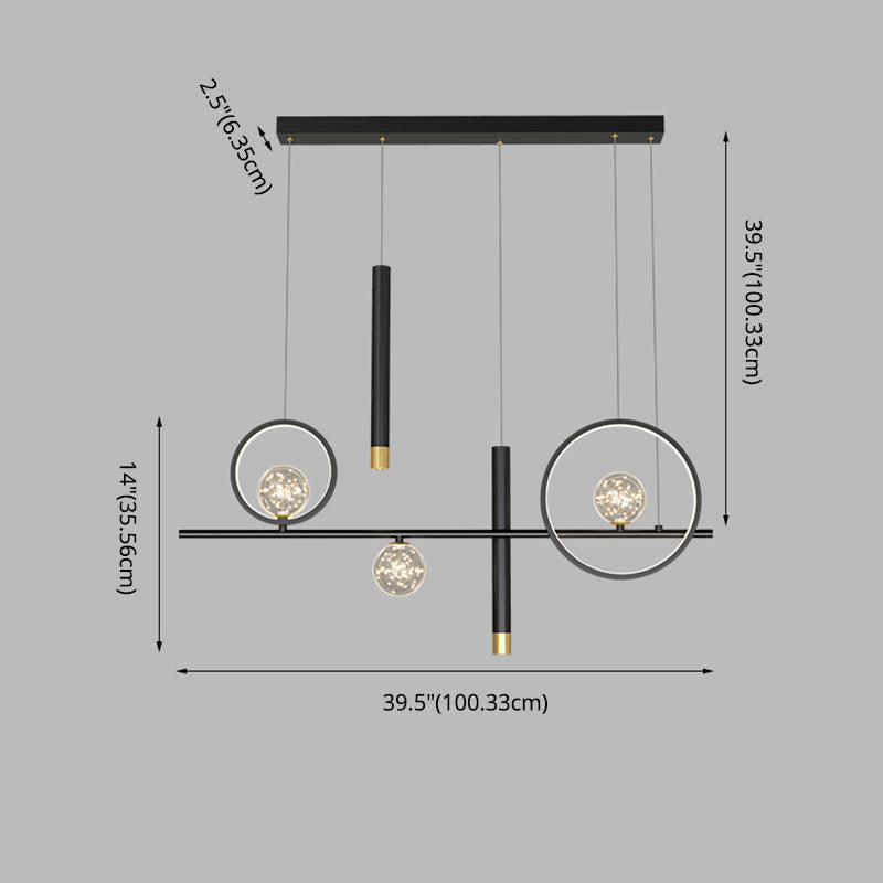 Black Restaurant LED Island Light in Modern Luxury Style Wrought Iron Linear Pendant Light with Silicone Shade