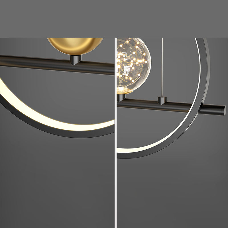 Black Restaurant LED Island Light in Modern Luxury Style Wrought Iron Linear Pendant Light with Silicone Shade