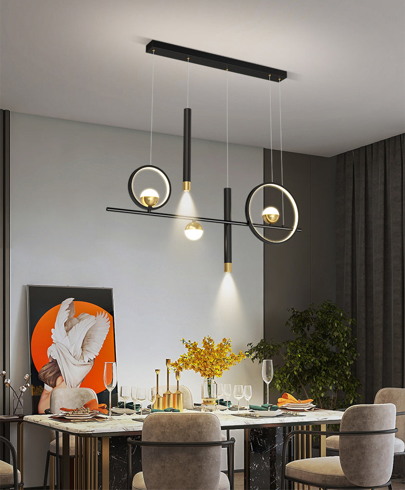 Black Restaurant LED Island Light in Modern Luxury Style Wrought Iron Linear Pendant Light with Silicone Shade