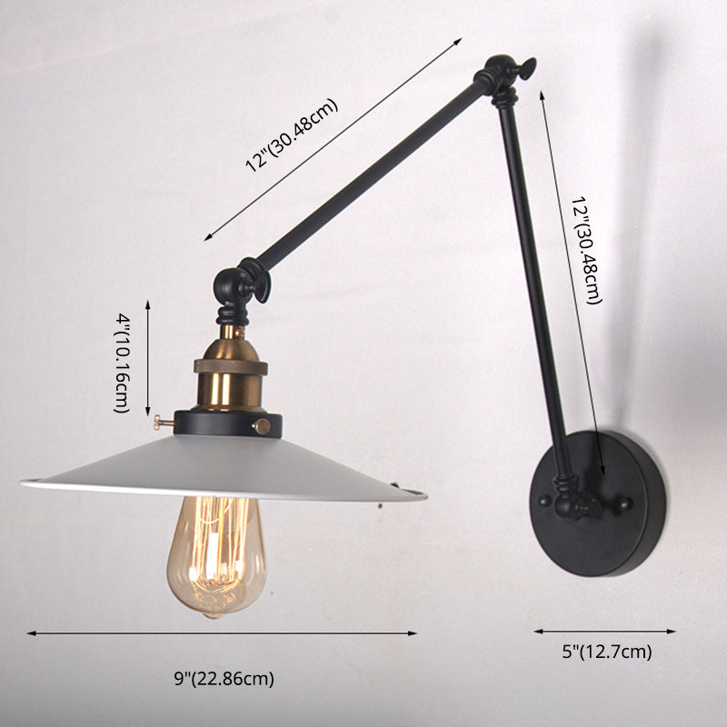 White Metal Cone Shade Industry Style Wandlampe 2 Abschnitte Schwung Retro-Wandleuchten für das Restaurant
