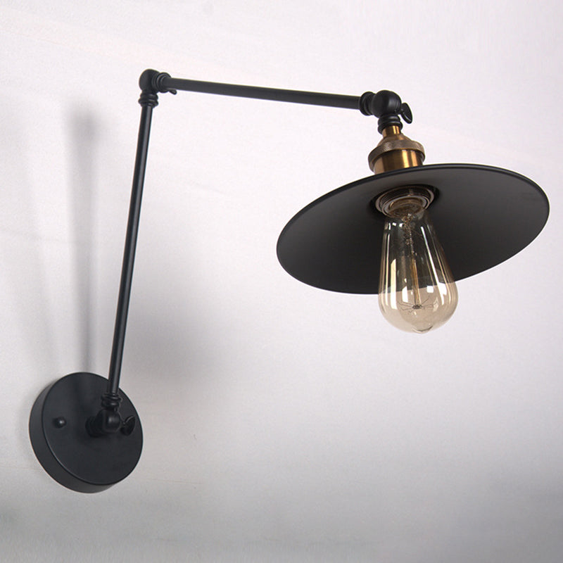 2-Sections Swing Arm Industry Style Wall Lamp Black Metal Cone Shade 1-Light Retro Sconce Lights