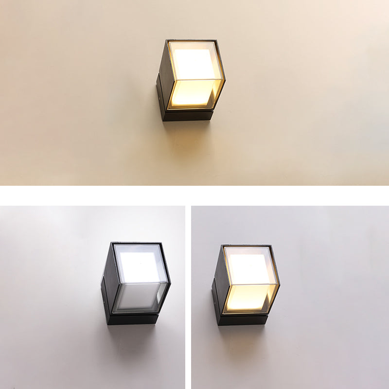 Lámpara de pared LED rotativa cuadrada con sombra acrílica transparente al aire libre de iluminación impermeable al aire libre