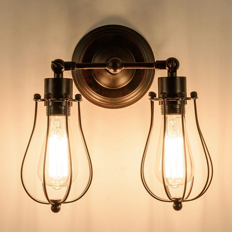 2 Lights Metal Wall Mounted Light Fixture Industrial Cage Shade Wall Mounted Wall Lights for Hall And Foye