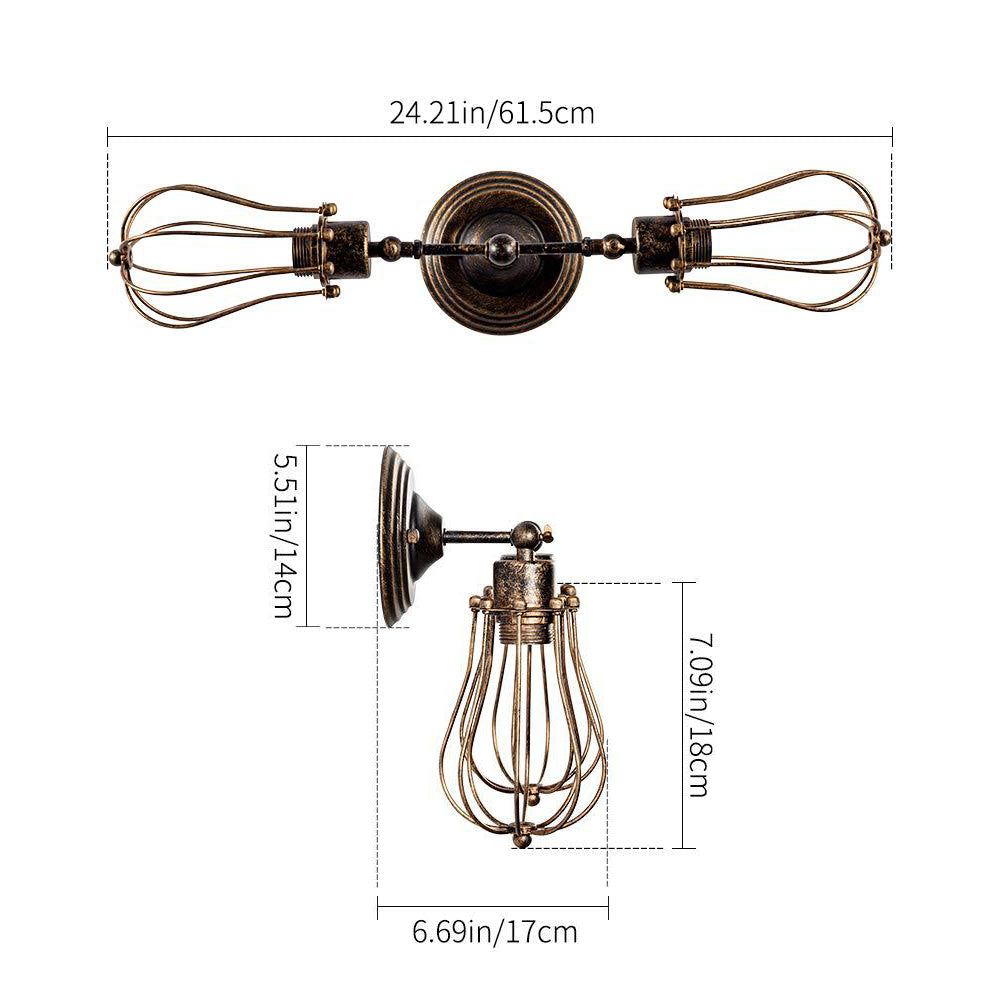 2 Lights Metal Wall Mounted Light Fixture Industrial Cage Shade Wall Mounted Wall Lights for Hall And Foye