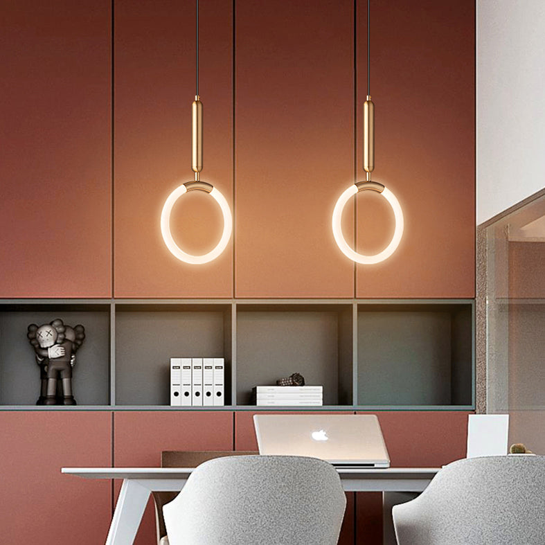 Geometric Suspension Pendant Light Minimalist Metal LED Bedroom Pendant Light Kit in Gold