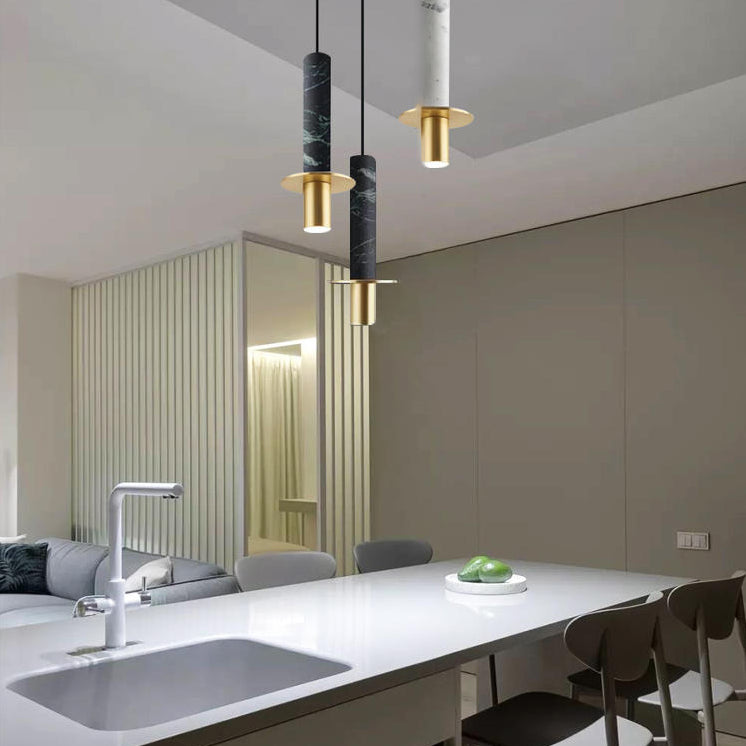 Contemporary Cylinder Pendant Ceiling Light Stone Kitchen Suspension Pendant Light