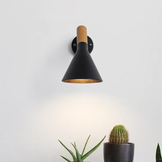 Lámpara de pared de minimalismo en forma de embudo estilo moderno de madera de madera de 1 luces accesorio de iluminación