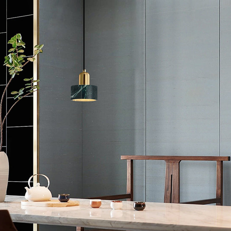 Cylinder Stone Hanging Pendant Light Minimalist-Style Hanging Lamp Kit for Bedroom