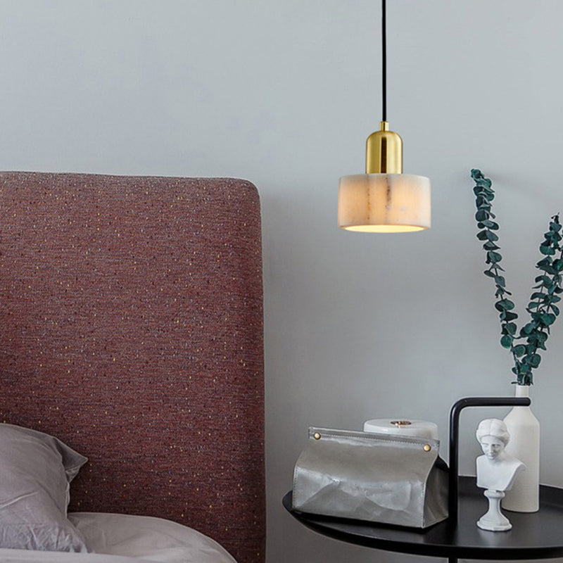 Cylinder Stone Hanging Pendant Light Minimalist-Style Hanging Lamp Kit for Bedroom