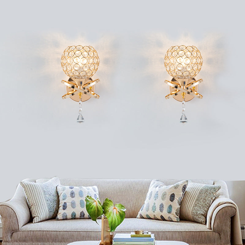 Electroplating Rose Gold Crystal Wall Lamp 1-Light Hollow Ring Inlaid Crystal Sconce Lights for Restaurant Coffee Shop