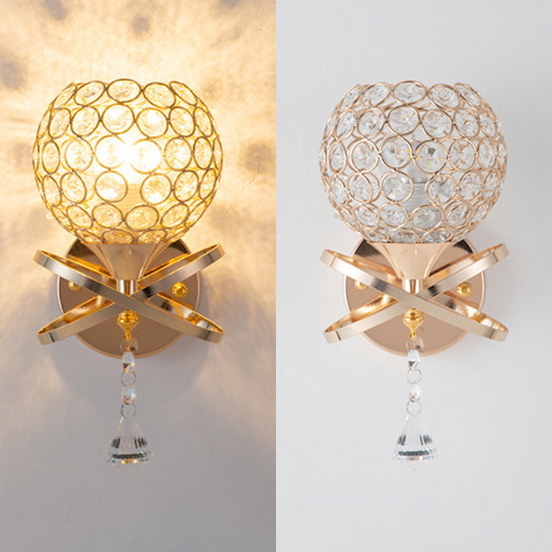 Electroplating Rose Gold Crystal Wall Lamp 1-Light Hollow Ring Inlaid Crystal Sconce Lights for Restaurant Coffee Shop