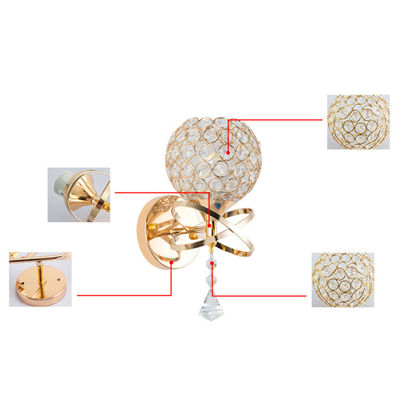 Electroplating Rose Gold Crystal Wall Lamp 1-Light Hollow Ring Inlaid Crystal Sconce Lights for Restaurant Coffee Shop