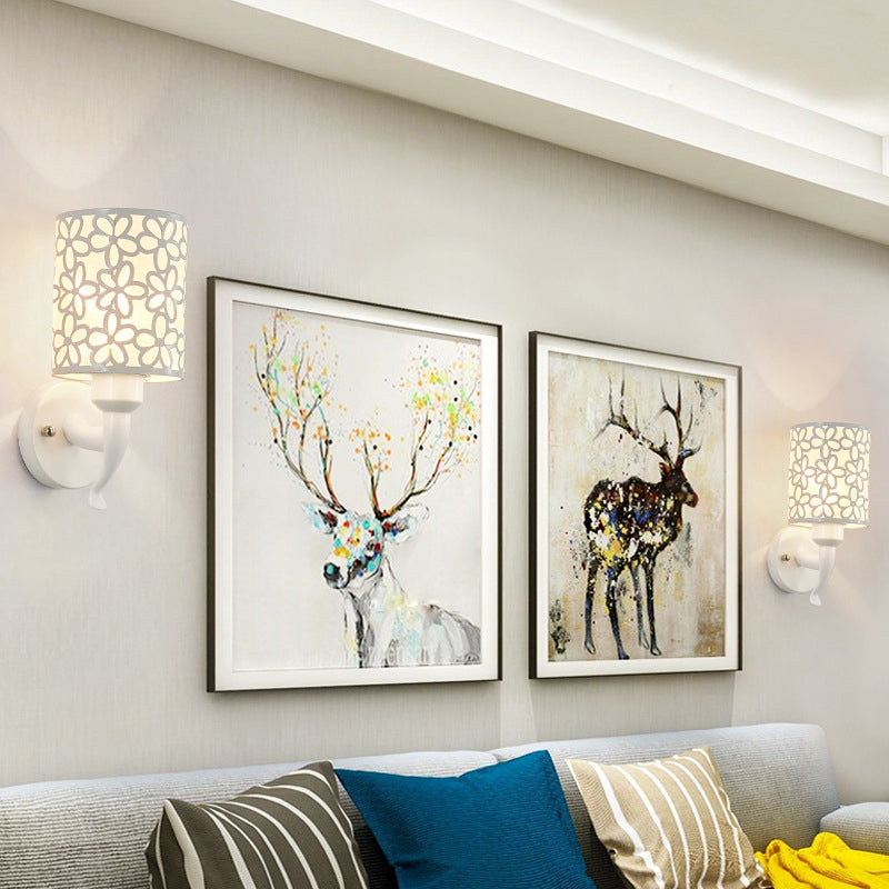 Hollow Petals Metal Cylindrical Simplicity Sconce Lamp Modern Style 1-Light Corridor Wall Mount Light in White