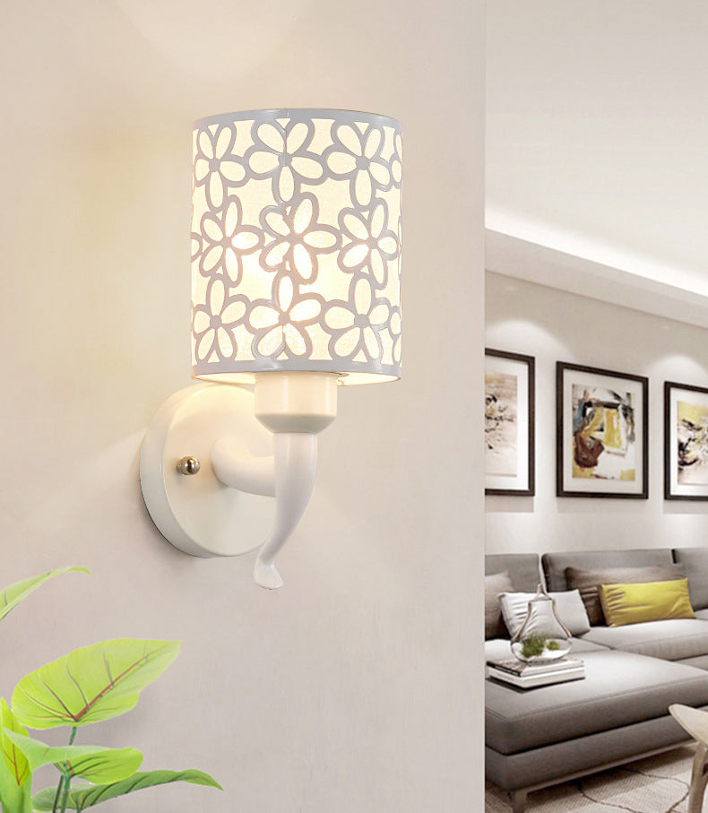 Hollow Petals Metal Cylindrical Simplicity Sconce Lamp Modern Style 1-Light Corridor Wall Mount Light in White
