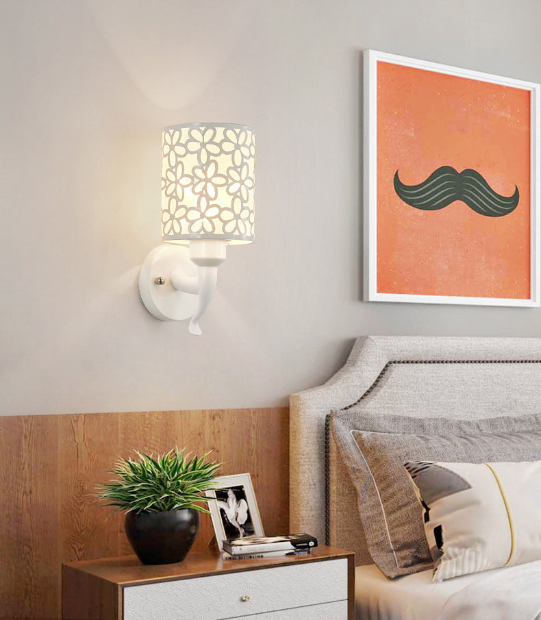 Hollow Petals Metal Cylindrical Simplicity Sconce Lamp Modern Style 1-Light Corridor Wall Mount Light in White