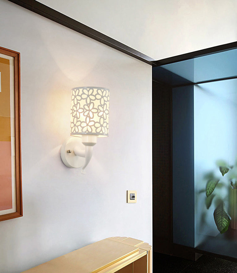 Hollow Petals Metal Cylindrical Simplicity Sconce Lamp Modern Style 1-Light Corridor Wall Mount Light in White