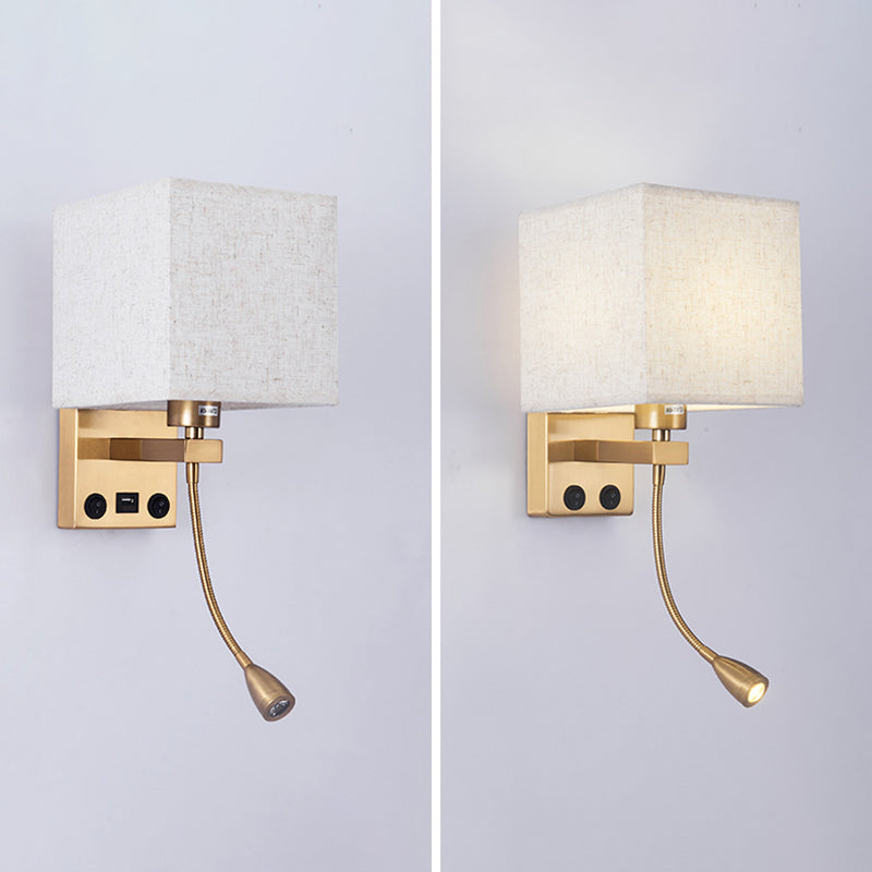 Vierkante stoffen schaduw eenvoud LED -leeslamp verstelbaar Spotlight Design Moderne Style SCONCE Lights