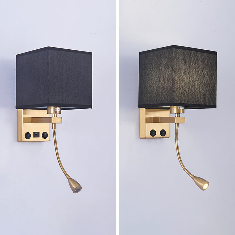 Vierkante stoffen schaduw eenvoud LED -leeslamp verstelbaar Spotlight Design Moderne Style SCONCE Lights