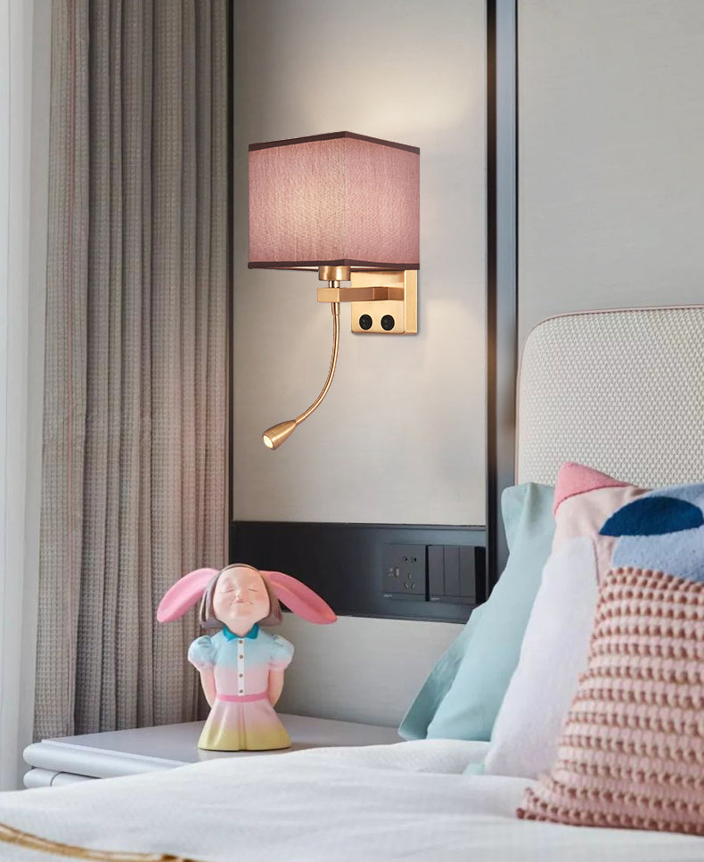 Vierkante stoffen schaduw eenvoud LED -leeslamp verstelbaar Spotlight Design Moderne Style SCONCE Lights