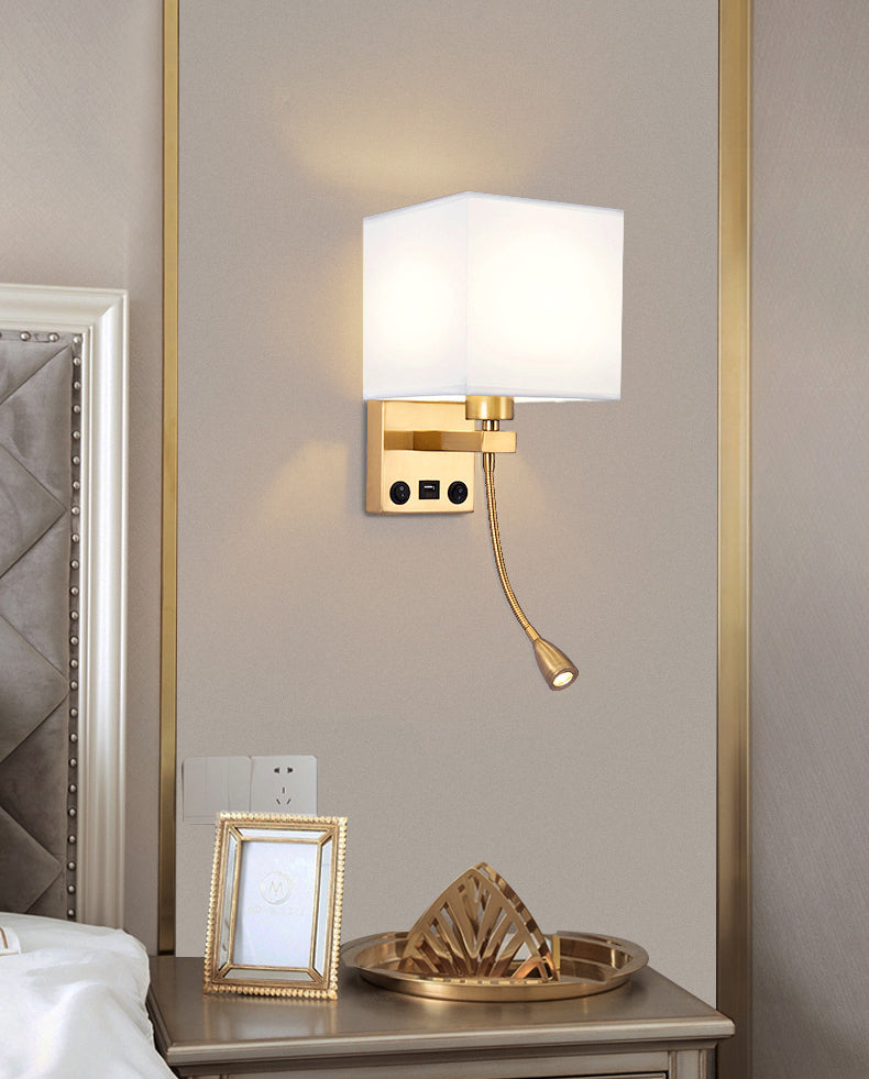 Vierkante stoffen schaduw eenvoud LED -leeslamp verstelbaar Spotlight Design Moderne Style SCONCE Lights