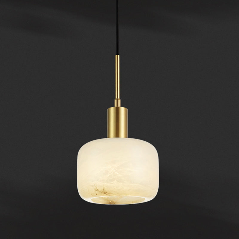 Stone Cylinder Pendant Light Fixture Modern Style Suspension Pendant Light in Brass