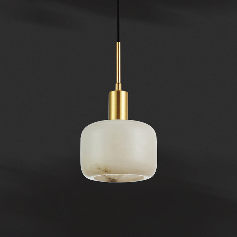 Stone Cylinder Pendant Light Fixture Modern Style Suspension Pendant Light in Brass