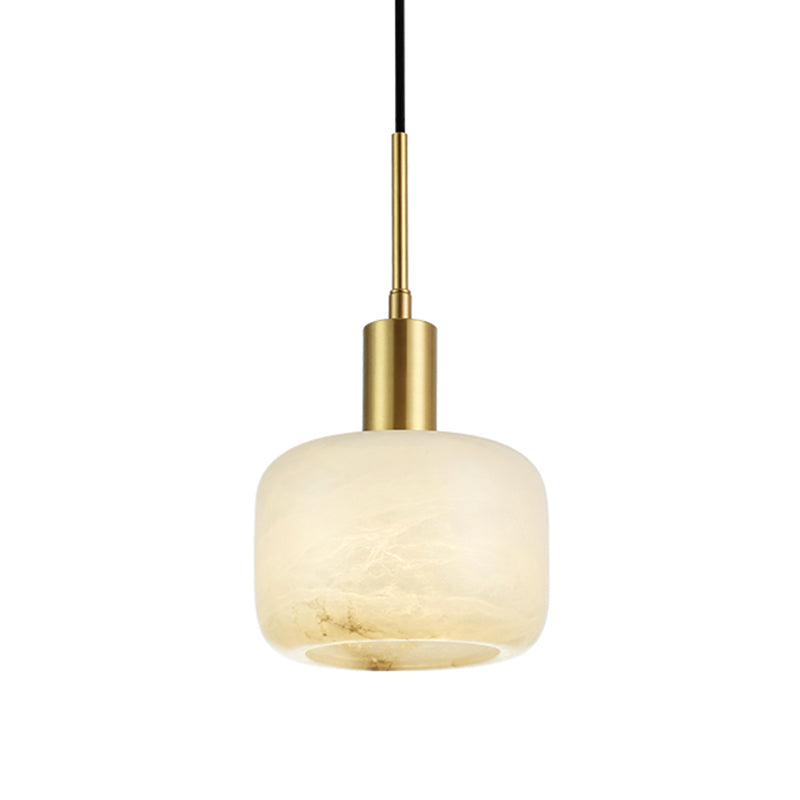 Stone Cylinder Pendant Light Fixture Modern Style Suspension Pendant Light in Brass