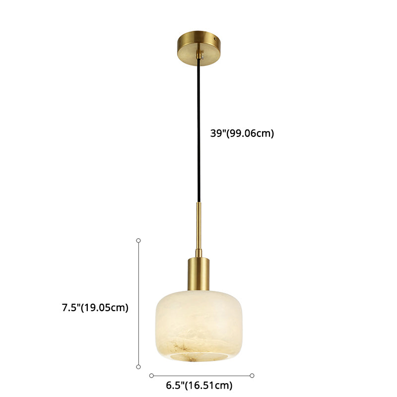 Stone Cylinder Pendant Light Fixture Modern Style Suspension Pendant Light in Brass