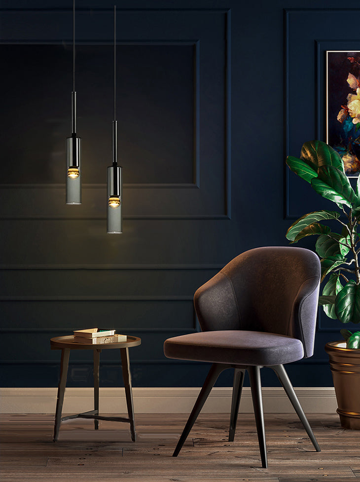 Black Minimalist 1-Light LED Down Lighting Crystal Hanging Pendant Light for Bedroom