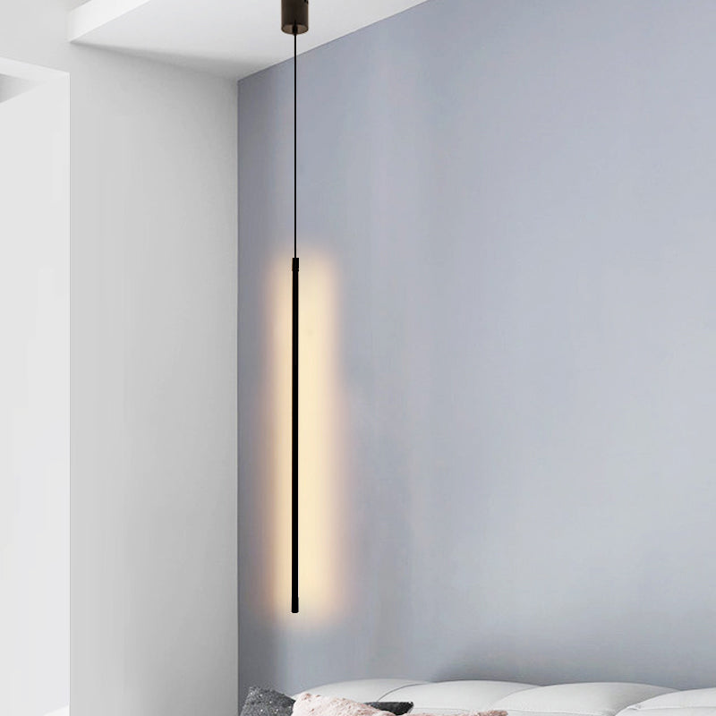 Black Aluminum New Modern Hanging Ceiling Light Linear 1-Light Pendant Light for Bedroom
