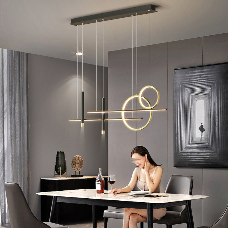 Silica Gel LED Linear Island Pendant Light in Modern Luxury Style Wrought Iron Ceiling Fixture for Dining Room