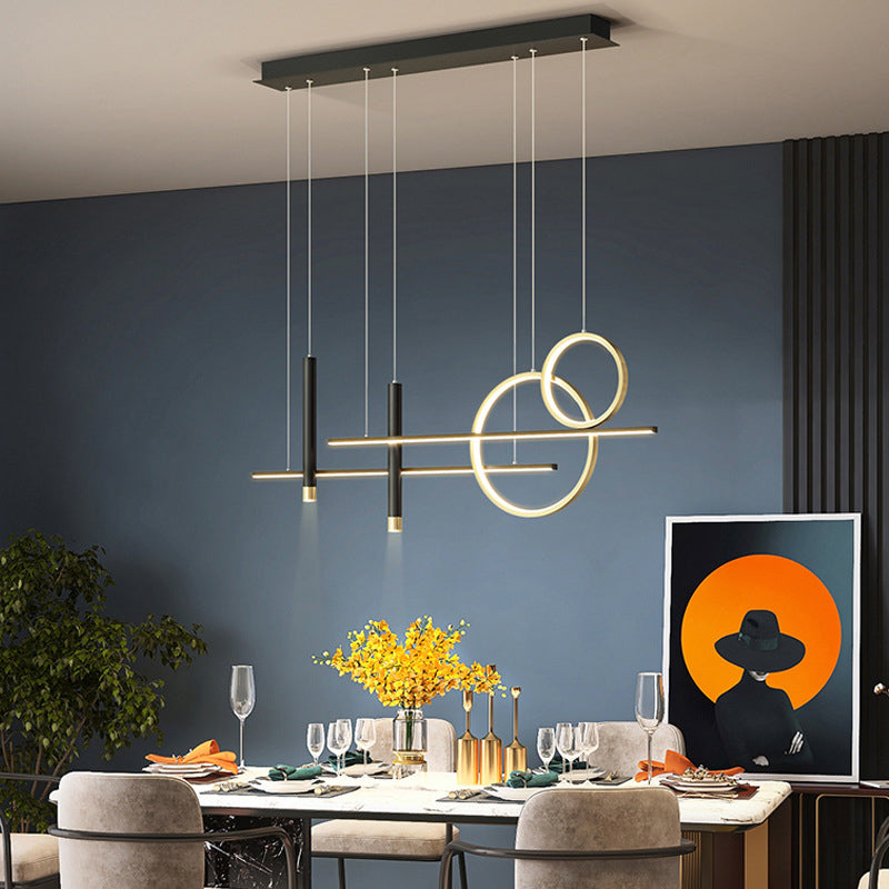 Silica Gel LED Linear Island Pendant Light in Modern Luxury Style Wrought Iron Ceiling Fixture for Dining Room