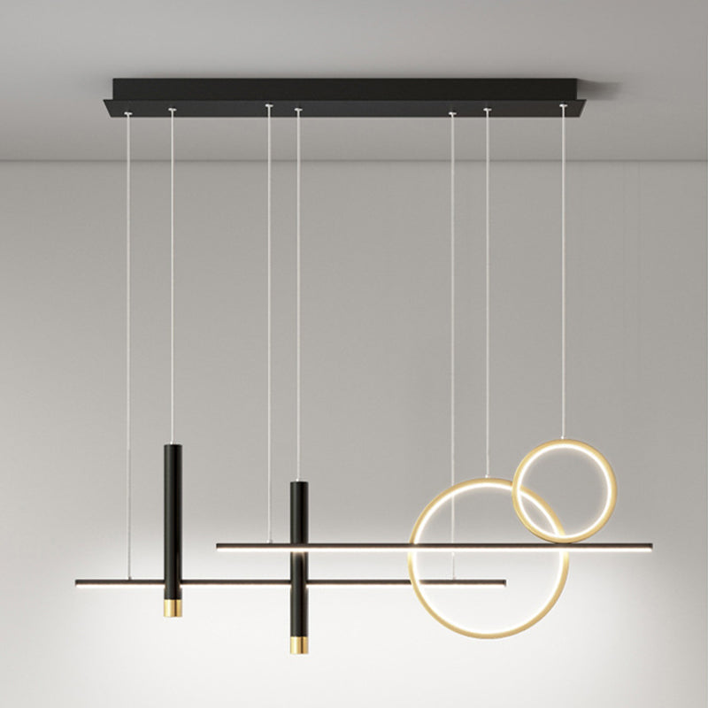 Silica Gel LED Linear Island Pendant Light in Modern Luxury Style Wrought Iron Ceiling Fixture for Dining Room