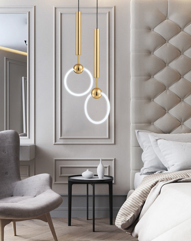 Gouden ring plafond suspensielamp eenvoud LED metalen plafond hanglampje voor slaapkamer