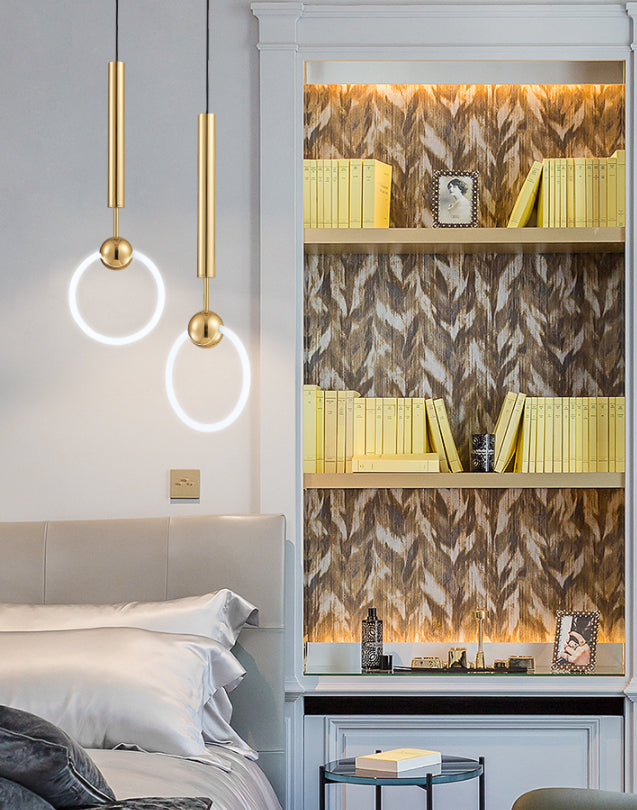 Gold Ring Ceiling Suspension Lamp Simplicity LED Metal Ceiling Pendant Light for Bedroom
