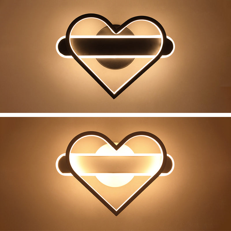 Heart Shaped Aluminum LED Wall Lamp 9.5" H Simplicity Lines Acrylic Sconce Lighting Fixture for Bedroom