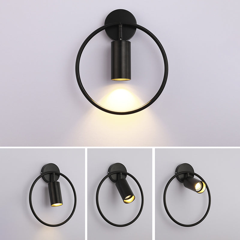 13" H Nordic Style Metal Ring Wall Lamp 1-Light Cylindrical Spotlight Sconce Lights for Bedroom