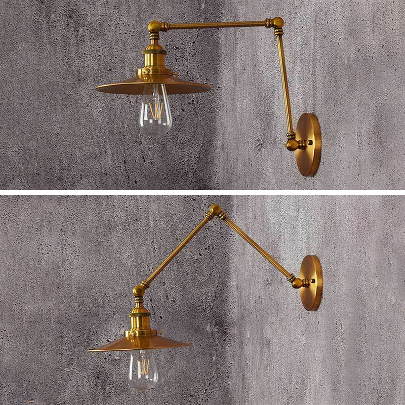 2-Sections Swing Arm Wall Mount Light Single Bulb Retro Industrial Style Coffee Shop Sconce Lights in Electroplated Copper