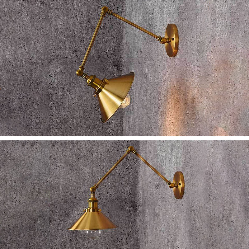 2-Sections Swing Arm Wall Mount Light Single Bulb Retro Industrial Style Coffee Shop Sconce Lights in Electroplated Copper