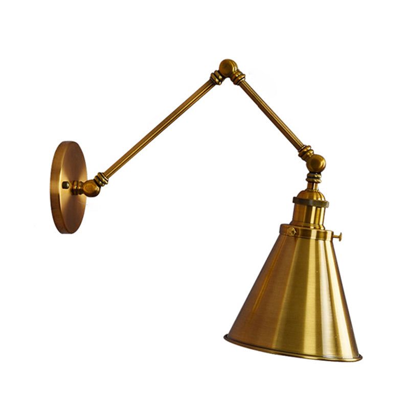 2-Sections Swing Arm Wall Mount Light Single Bulb Retro Industrial Style Coffee Shop Sconce Lights in Electroplated Copper