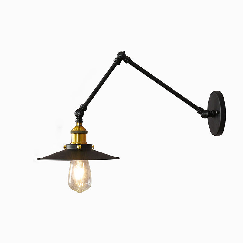 10"+10" 2-Sections Swing Arm Wall Mount Light Single Bulb Retro Industrial Style Coffee Shop Sconce Lights in Matte Black