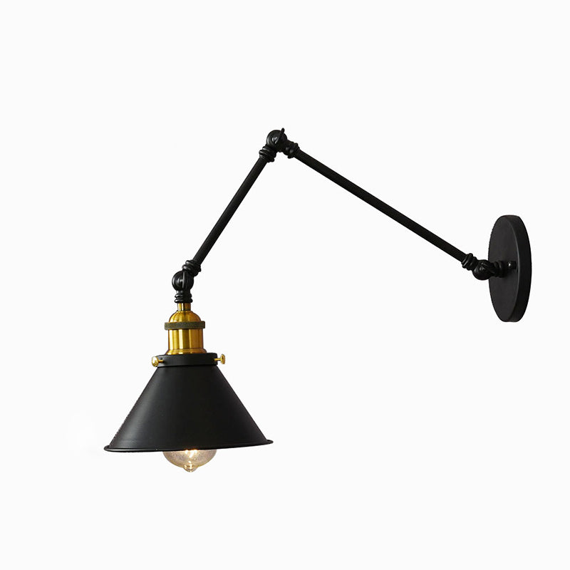 10"+10" 2-Sections Swing Arm Wall Mount Light Single Bulb Retro Industrial Style Coffee Shop Sconce Lights in Matte Black