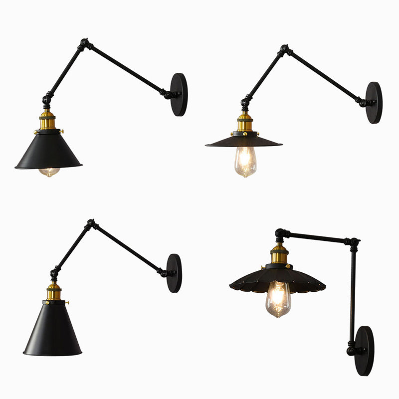 10"+10" 2-Sections Swing Arm Wall Mount Light Single Bulb Retro Industrial Style Coffee Shop Sconce Lights in Matte Black