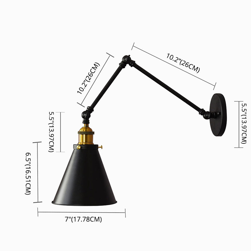 10"+10" 2-Sections Swing Arm Wall Mount Light Single Bulb Retro Industrial Style Coffee Shop Sconce Lights in Matte Black