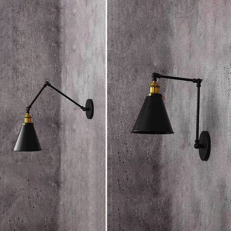 10"+10" 2-Sections Swing Arm Wall Mount Light Single Bulb Retro Industrial Style Coffee Shop Sconce Lights in Matte Black