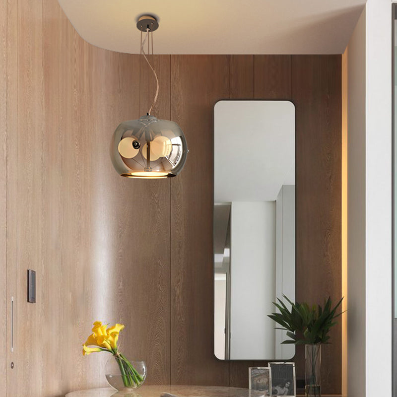 Smoke Gray Glass Drum Ceiling Chandelier Contemporary 3 Heads Hanging Pendant Light