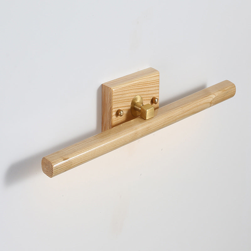 Simplicity Wooden LED Mirror Light Modern Style Long Strip Wall Sconce in Beige